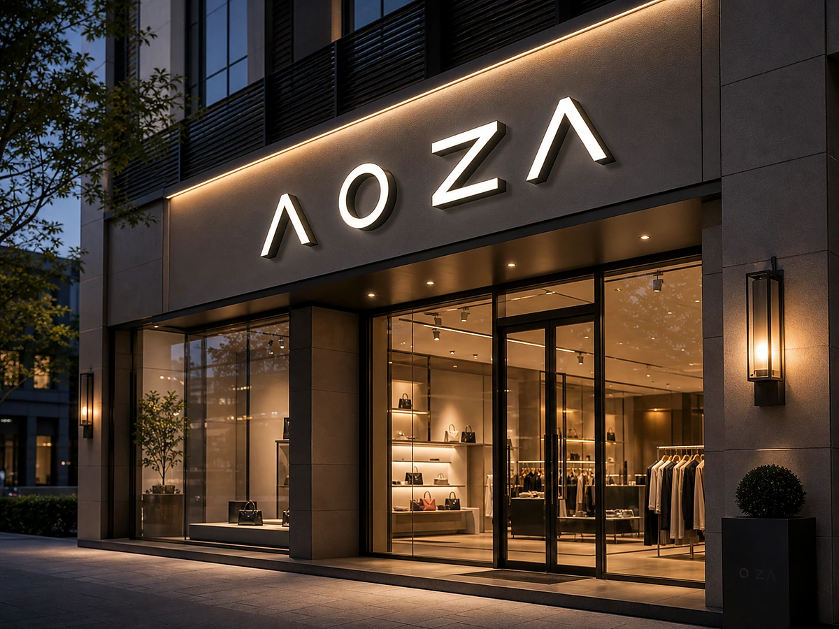 Facade-mounted dimensional letter sign on a modern exterior wall