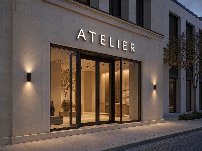 Illustrative application: separate face-lit dimensional letters above a showroom entrance